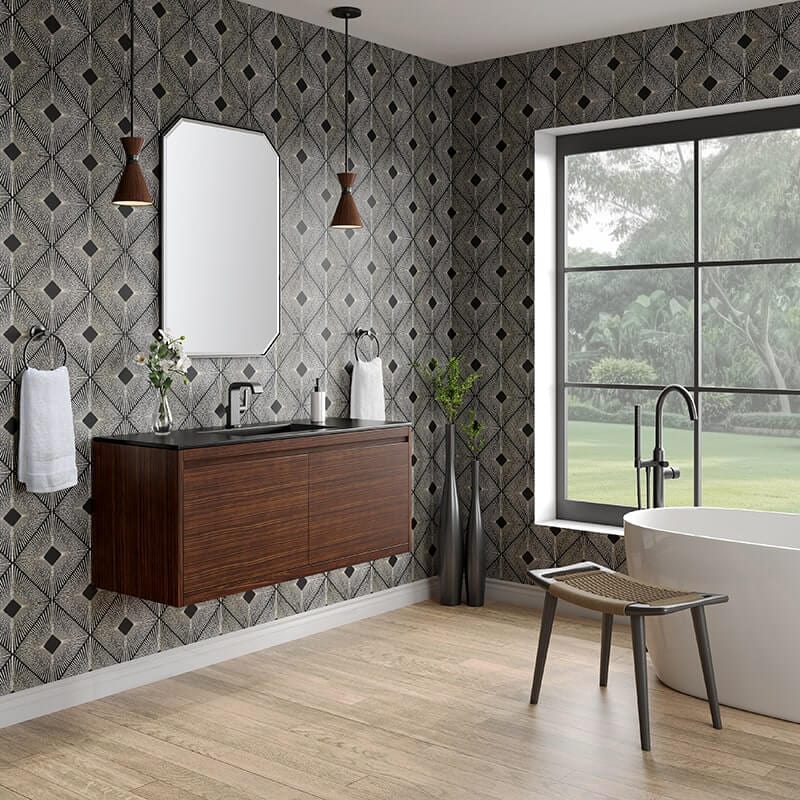 Mantova 47.3" Single Vanity in Mid Century Walnut Corner View