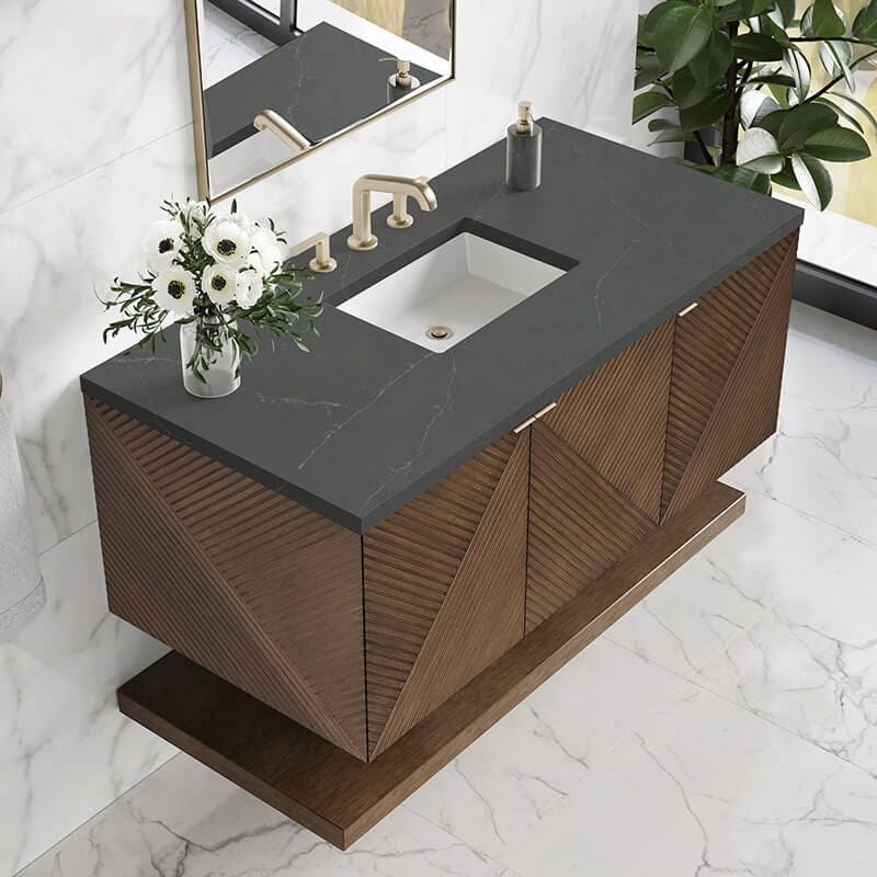 Marcello 48 Inch Single Vanity Chestnut Charcoal Soapstone Silestone Top 