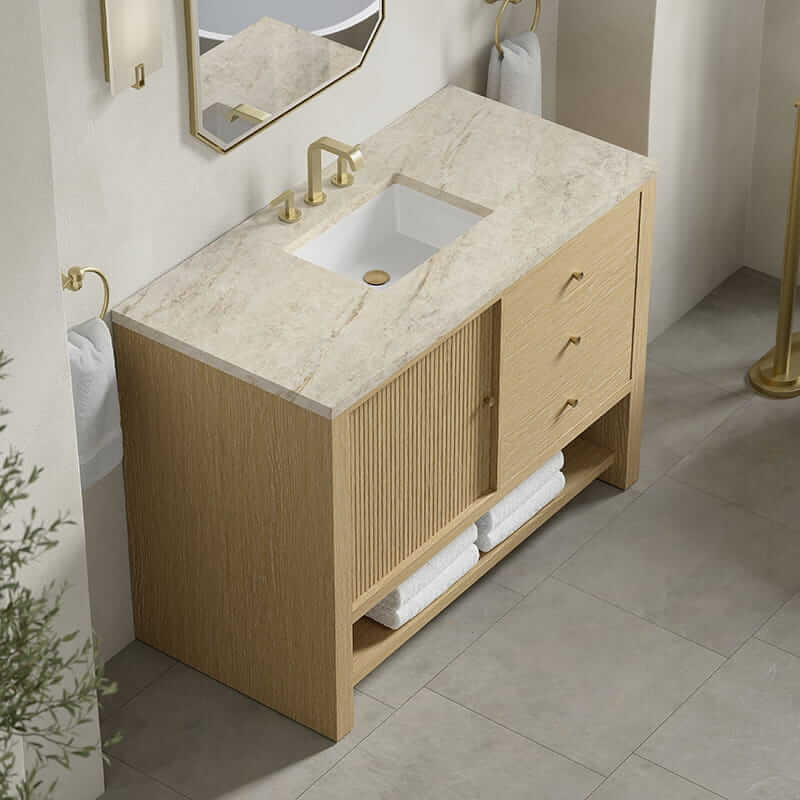 Marigot 48" Single Vanity in Sunwashed Oak With Tajnar Eclos Top