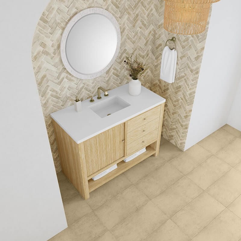 Marigot 48" Single Vanity in Sunwashed Oak With White Zeus Silestone Top