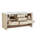 Marigot 72" Double Vanity in Sunwashed Oak Corner View Open Drawers With Countertop