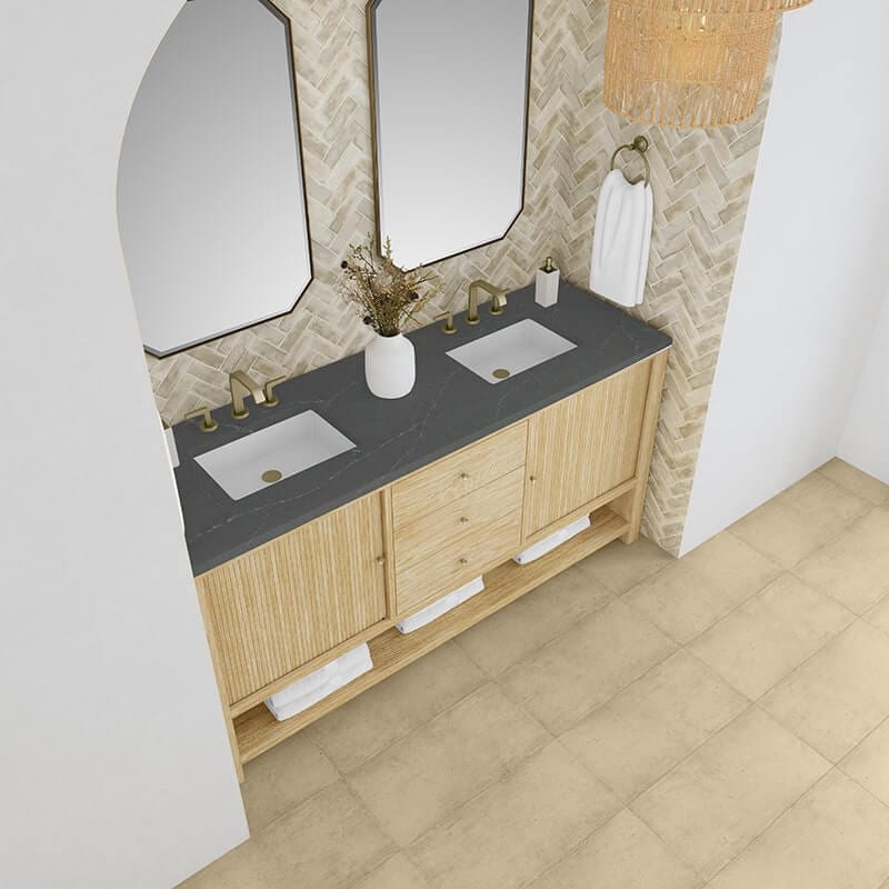 Marigot 72" Double Vanity in Sunwashed Oak With Charcoal Soapstone Silestone Top