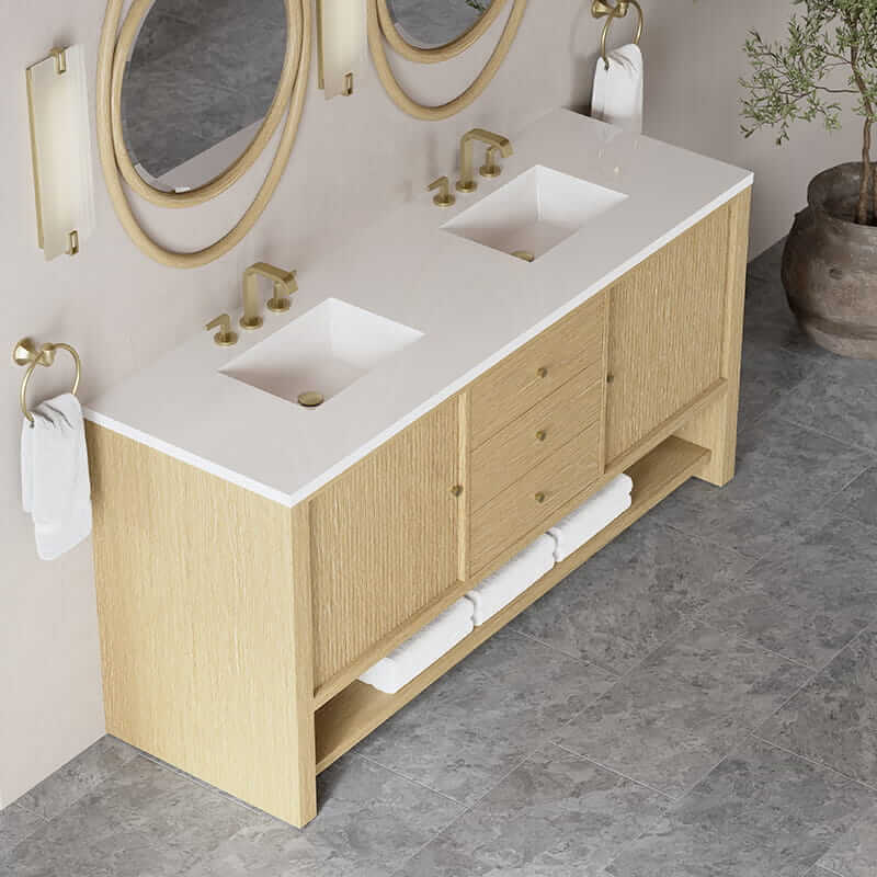 Marigot 72" Double Vanity in Sunwashed Oak With White Zeus Silestone Top