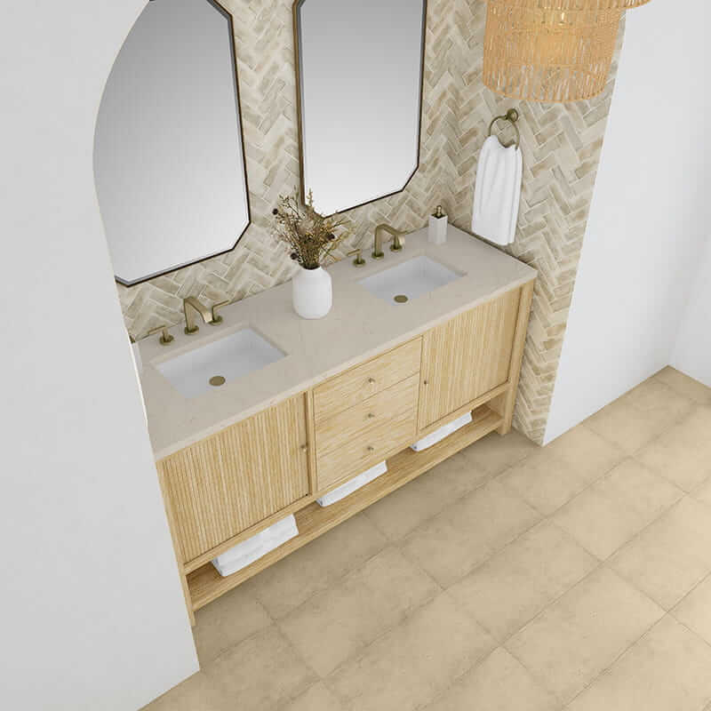 Marigot 72 Inch Double Vanity in Sunwashed Oak With Eternal Marfil Silestone Top