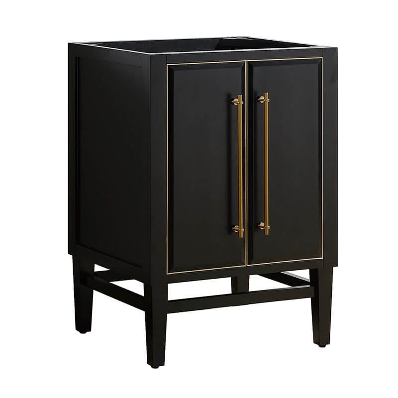 Mason 24 Single Sink Bathroom Vanity Black with Gold Trim Cabinet Only Corner View