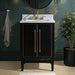 Mason 24 Single Sink Bathroom Vanity Black with Gold Trim in Carrara White Marble Front View