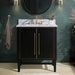 Mason 30 inch Single Sink Bathroom Vanity Black with Gold Trim in Carrara White Marble Front View