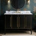 Mason 48 inch Single Sink Bathroom Vanity Black with Gold Trim in Carrara White Marble Front View