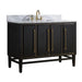 Mason 48 Single Sink Bathroom Vanity Black with Gold Trim in Carrara White Marble Corner View
