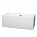 Melody 60" Freestanding Acrylic White Bathtub With Brushed Nickel Trim No Faucet Top Front View
