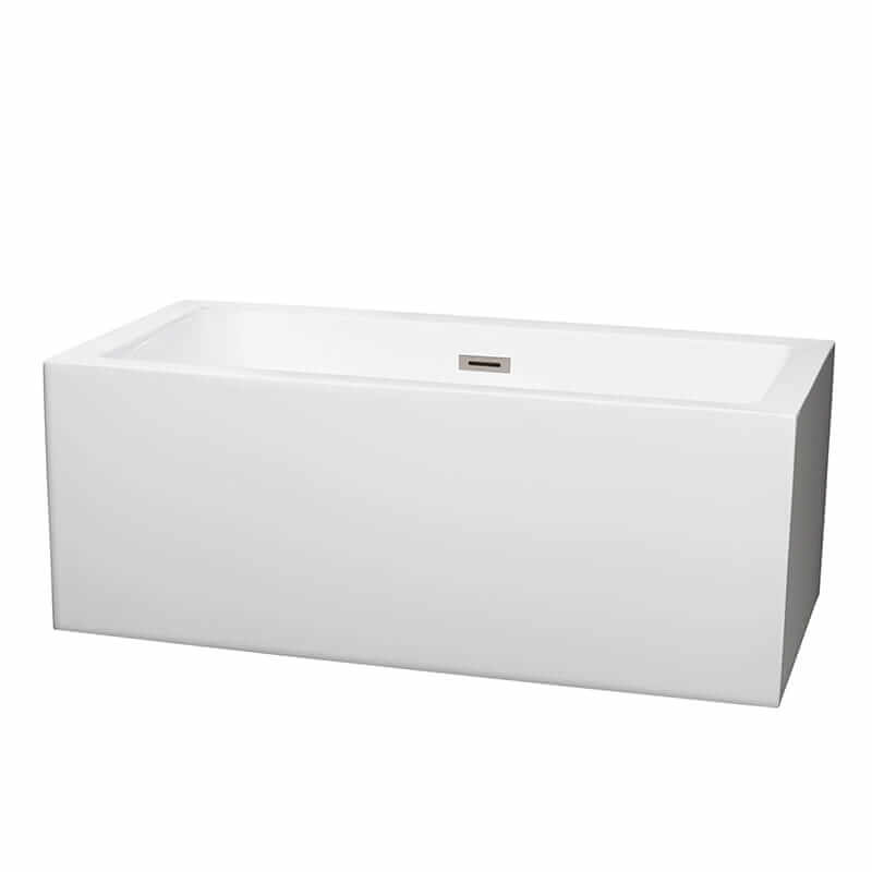 Melody 60" Freestanding Acrylic White Bathtub With Brushed Nickel Trim No Faucet Top Front View