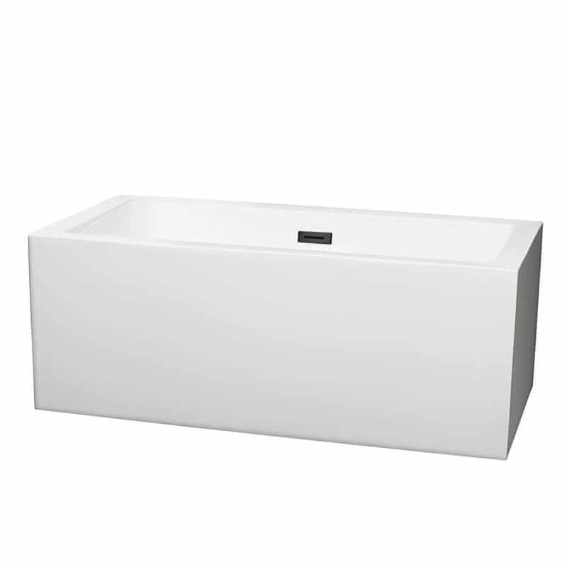 Melody 60" Freestanding Acrylic White Bathtub With Matte Black Trim No Faucet Top Front View