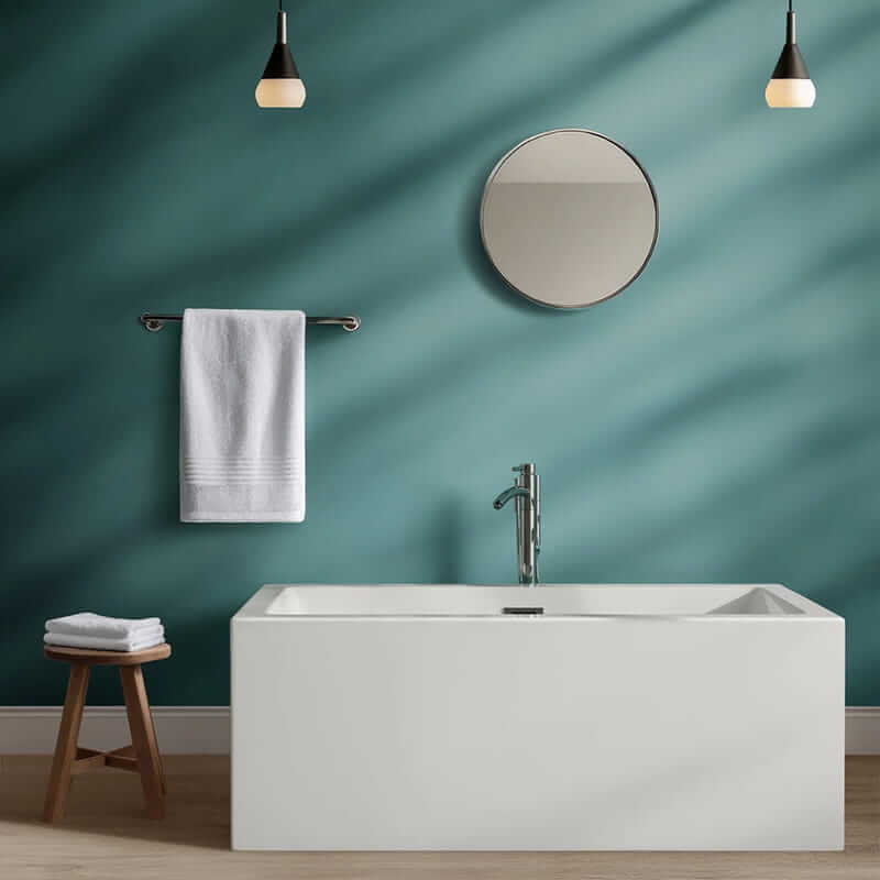 Melody 60" Freestanding Acrylic White Bathtub With Polished Chrome Trim No Faucet Front View Lifestyle