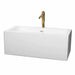 Melody 60" Freestanding Acrylic White Bathtub With Shiny White Trim and Brushed Gold Faucet Top Front View