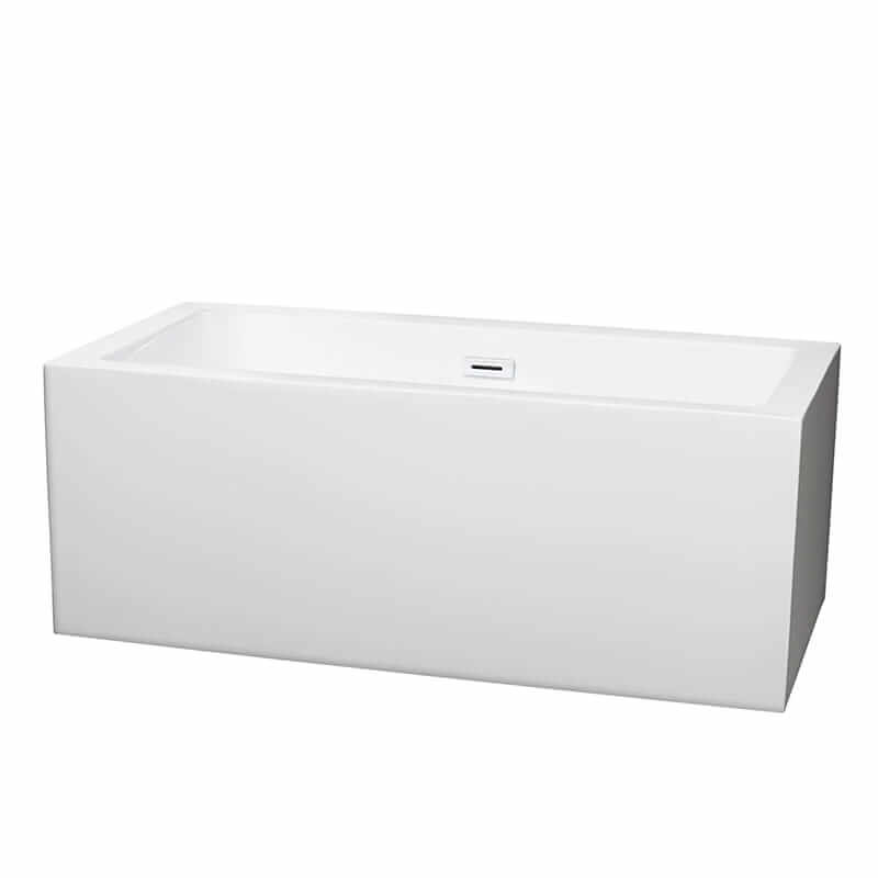 Melody 60" Freestanding Acrylic White Bathtub With Shiny White Trim No Faucet Top Front View