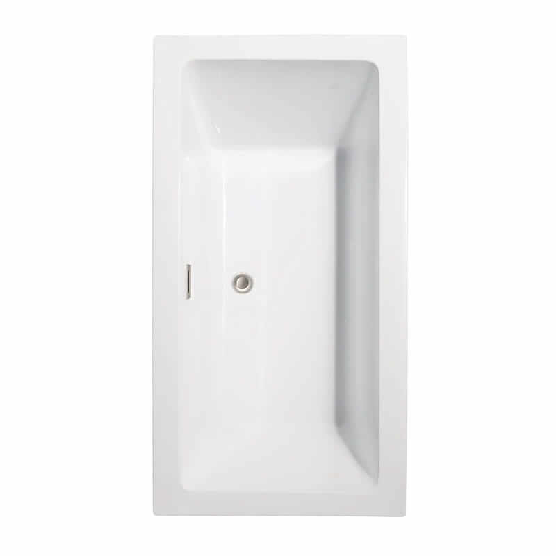 Melody 60 Inch Freestanding Acrylic White Bathtub With Brushed Nickel Trim No Faucet Top View