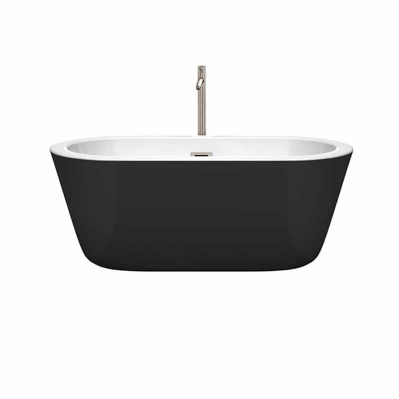 Mermaid 60" Freestanding Acrylic Black Bathtub With Brushed Nickel Trim Front View