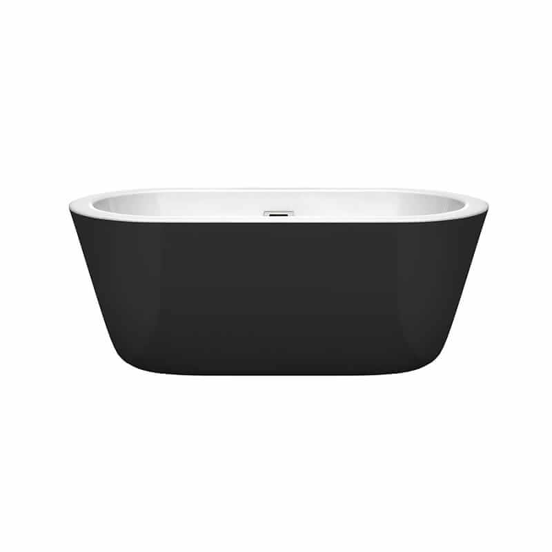 Mermaid 60" Freestanding Acrylic Black Bathtub With Polished Chrome Trim No Faucet Front View
