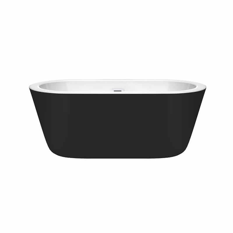 Mermaid 60" Freestanding Acrylic Black Bathtub With Shiny White Trim No Faucet Front View