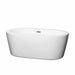 Mermaid 60" Freestanding Acrylic White Bathtub With Brushed Nickel Trim No Faucet Top Front View