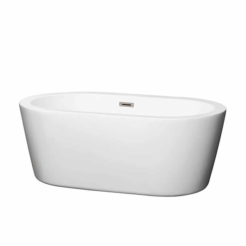 Mermaid 60" Freestanding Acrylic White Bathtub With Brushed Nickel Trim No Faucet Top Front View
