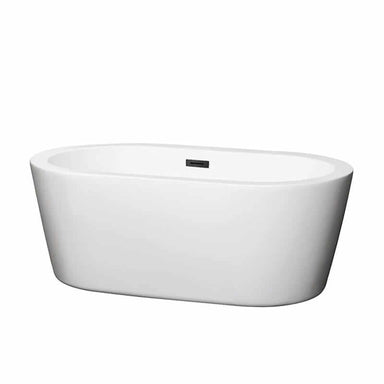 Mermaid 60" Freestanding Acrylic White Bathtub With Matte Black Trim No Faucet Top Front View