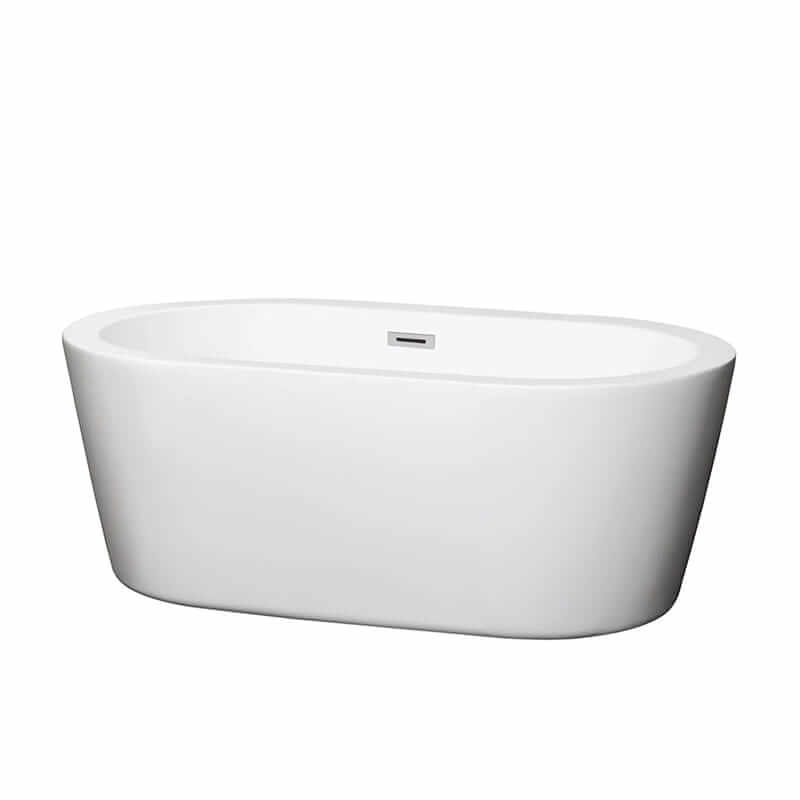 Mermaid 60" Freestanding Acrylic White Bathtub With Polished Chrome Trim No Faucet Top Front View