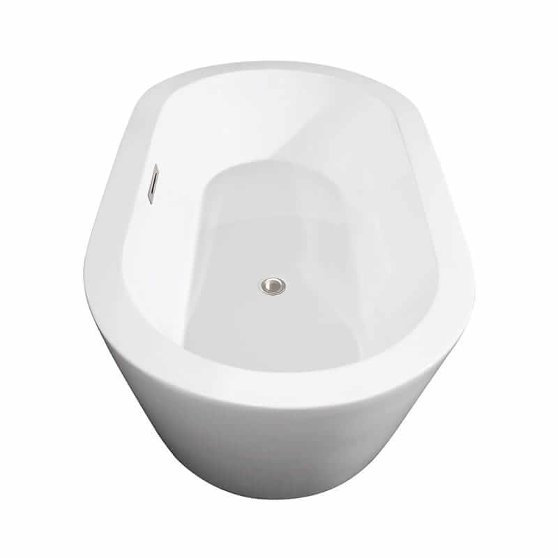 Mermaid 60 Inch Freestanding Acrylic White Bathtub With Brushed Nickel Trim No Faucet Top Side View