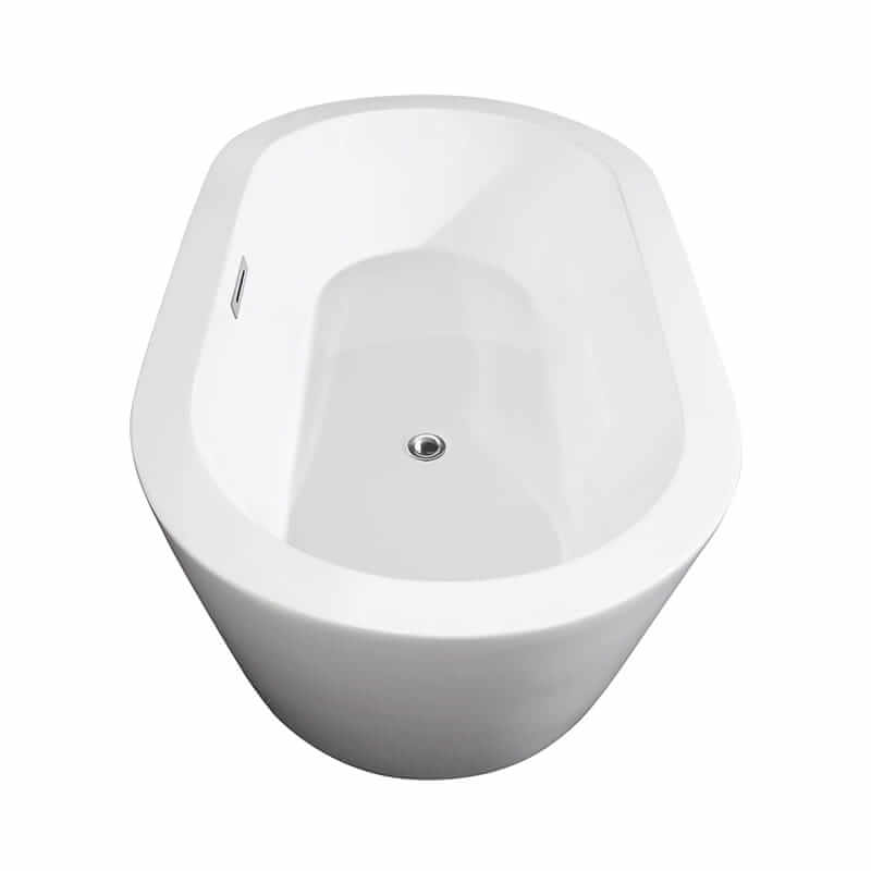 Mermaid 60 Inch Freestanding Acrylic White Bathtub With Polished Chrome Trim No Faucet Top Side View