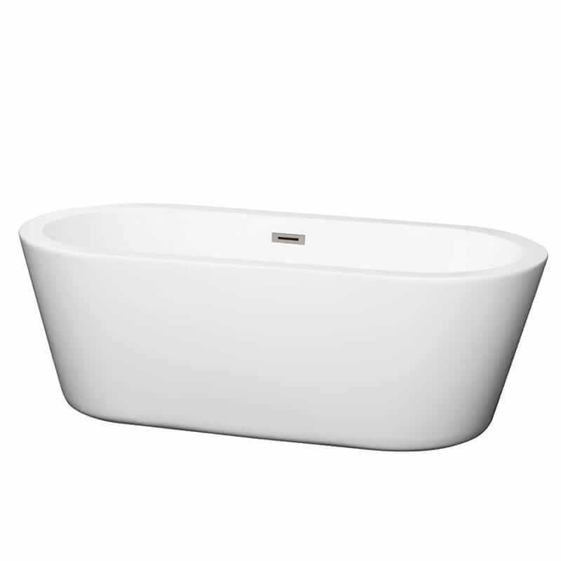 Mermaid 67" Freestanding Acrylic White Bathtub With Brushed Nickel Trim No Faucet Top Front View