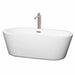 Mermaid 67" Freestanding Acrylic White Bathtub With Brushed Nickel Trim Top Front View