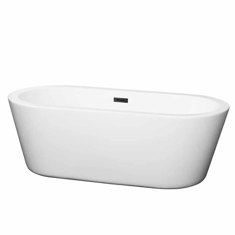 Mermaid 67" Freestanding Acrylic White Bathtub With Matte Black Trim No Faucet Top Front View