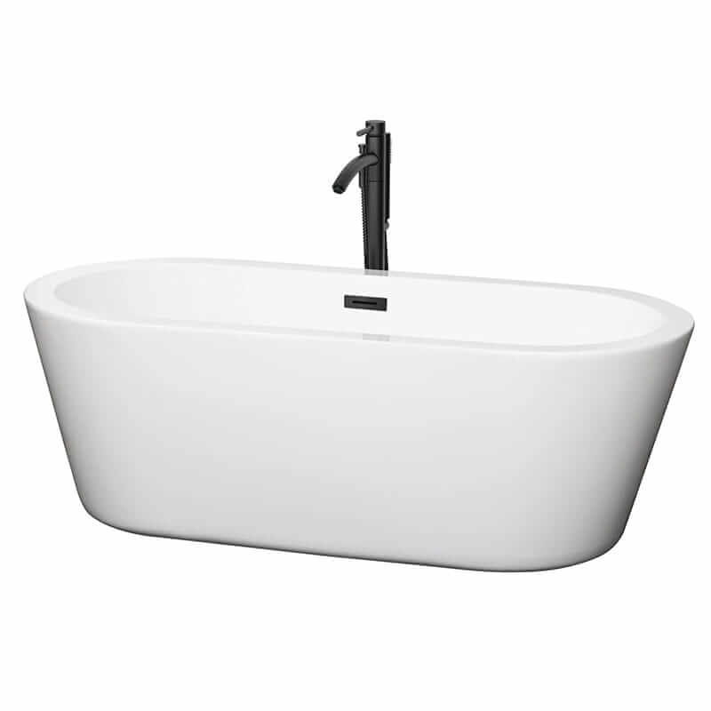 Mermaid 67" Freestanding Acrylic White Bathtub With Matte Black Trim Top Front View
