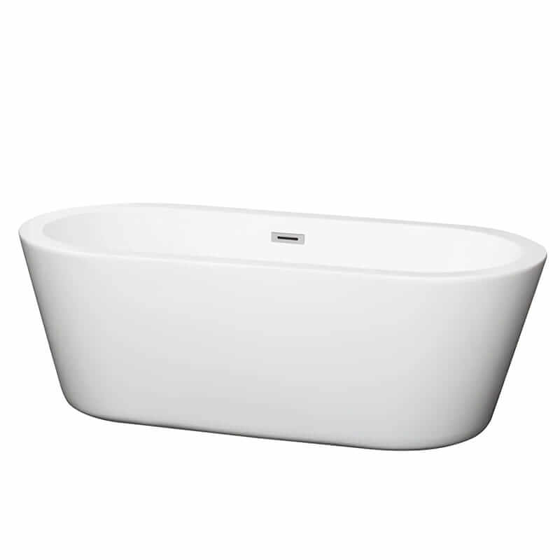 Mermaid 67" Freestanding Acrylic White Bathtub With Polished Chrome Trim No Faucet Top Front View