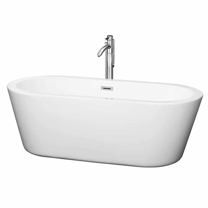 Mermaid 67" Freestanding Acrylic White Bathtub With Polished Chrome Trim Top Front View