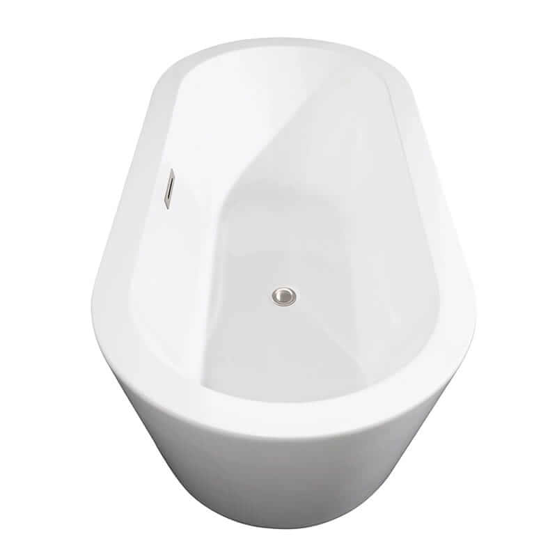 Mermaid 67 Inch Freestanding Acrylic White Bathtub With Brushed Nickel Trim No Faucet Top Side View