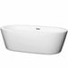 Mermaid 71" Freestanding Acrylic White Bathtub With Brushed Nickel Trim No Faucet Top Front View