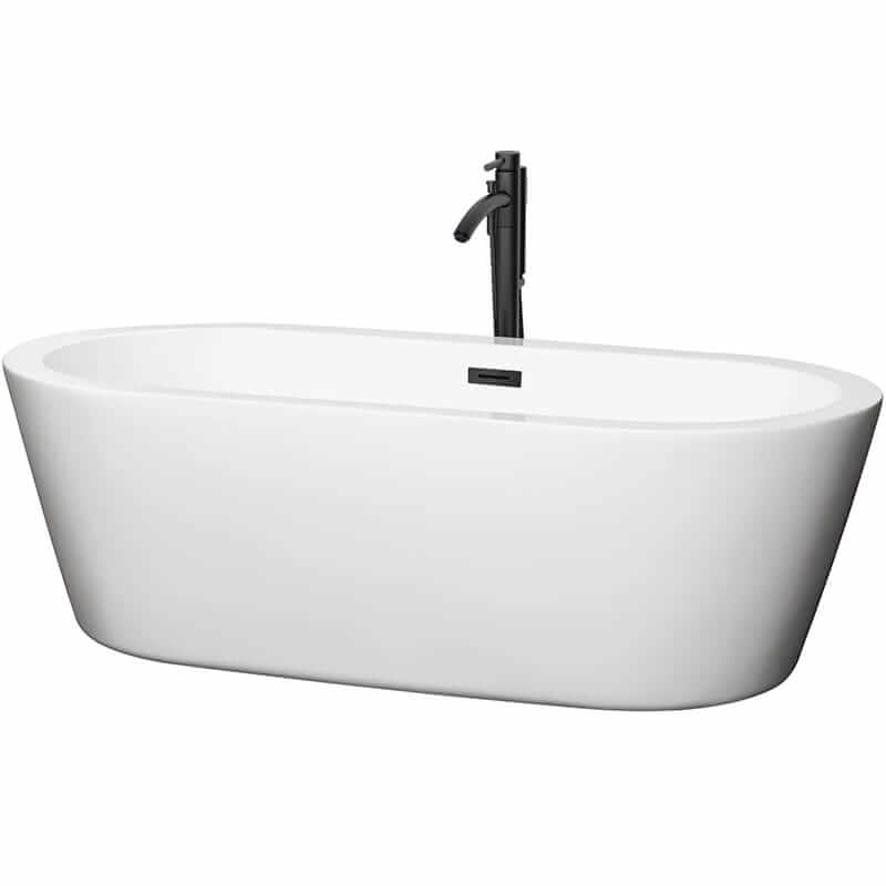 Mermaid 71" Freestanding Acrylic White Bathtub With Matte Black Trim Top Front View