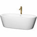 Mermaid 71" Freestanding Acrylic White Bathtub With Shiny White Trim and Brushed Gold Faucet Top Front View