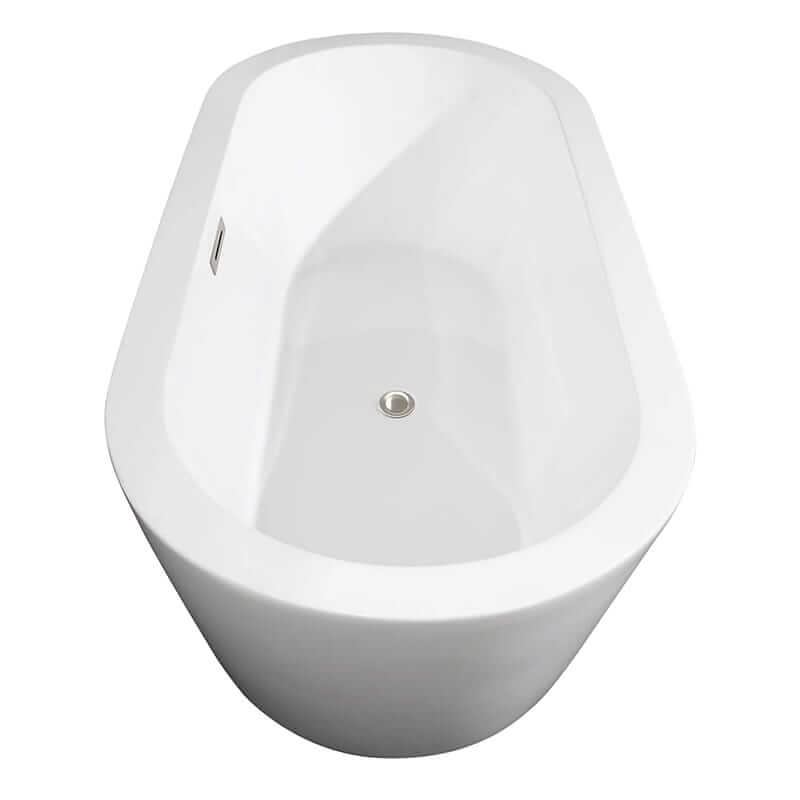 Mermaid 71 Inch Freestanding Acrylic White Bathtub With Brushed Nickel Trim No Faucet Top Side View