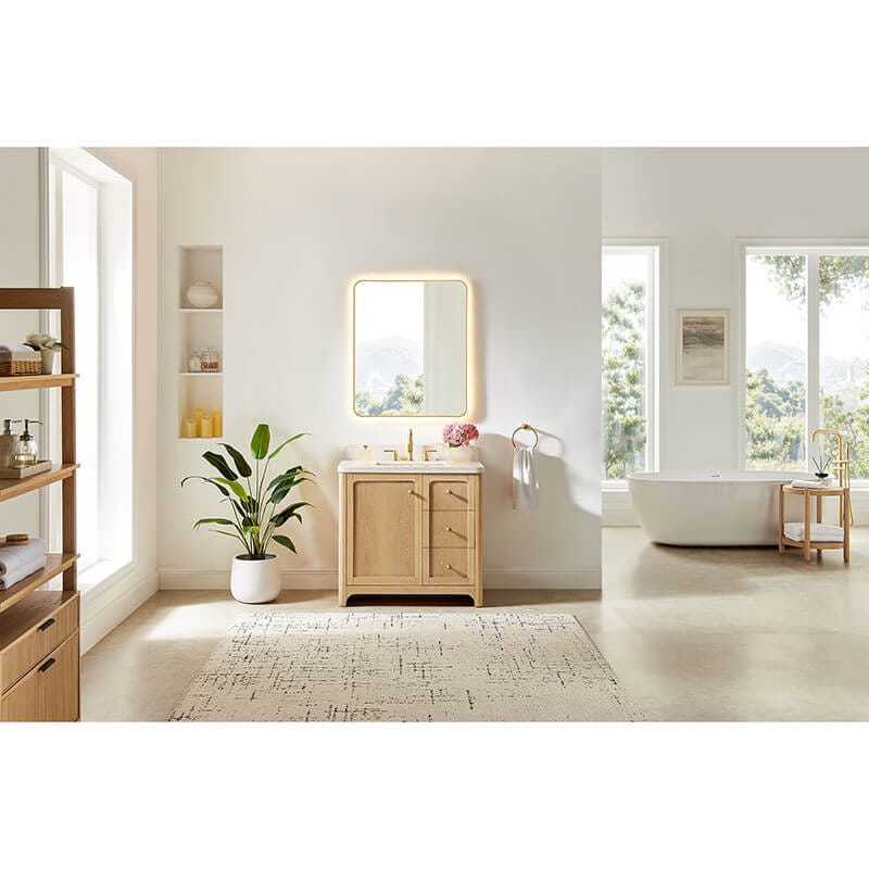 Milner 36 inch Single Bathroom Vanity with Top Brushed Oak Front View