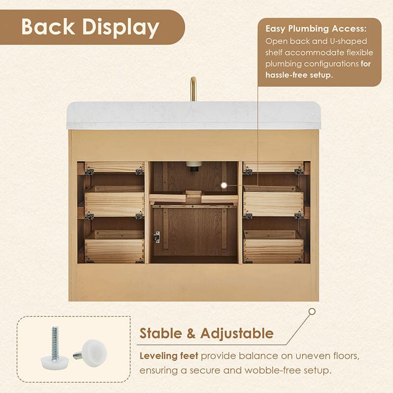 Milner 48 Single Bathroom Vanity with Top Brushed Oak Back View