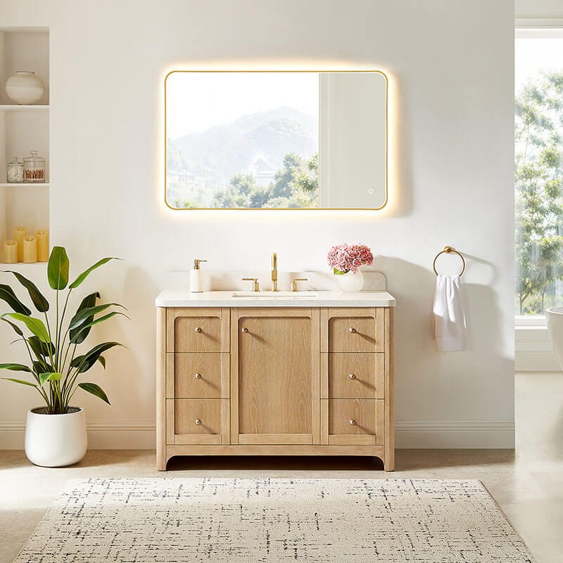 Milner 48 Single Bathroom Vanity with Top Brushed Oak Front View