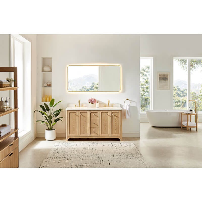 Milner 60 Double Bathroom Vanity with Top Brushed Oak Front View