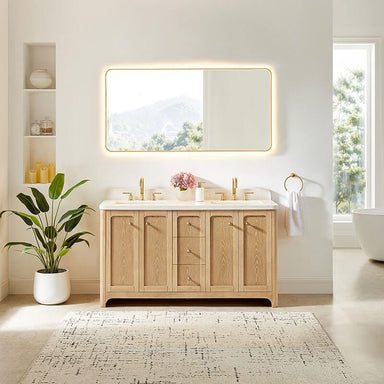 Milner 60 inch Double Bathroom Vanity with Top Brushed Oak Front View