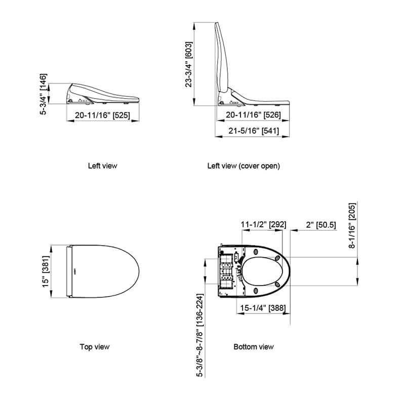 milton bidet seat dimensions