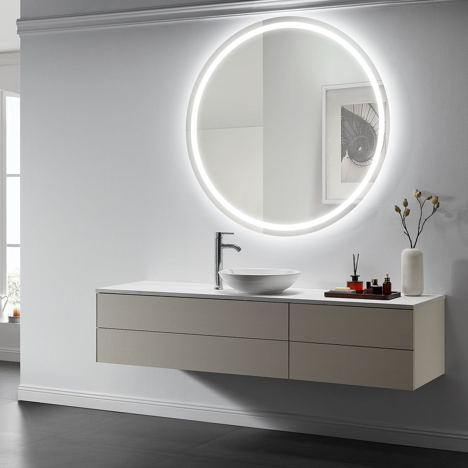 Modern Mirrors Corona Round Lighted Bathroom Vanity Mirror