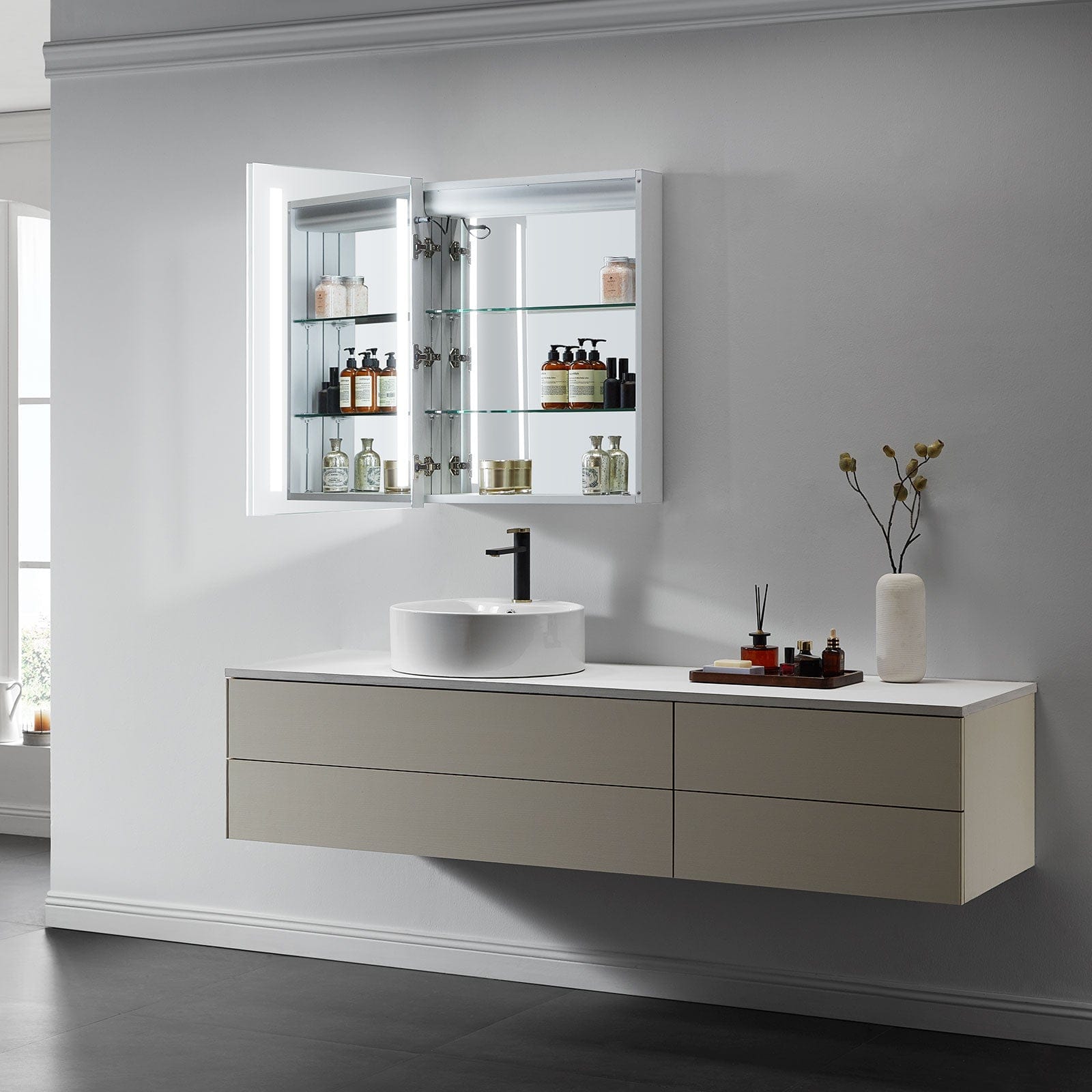 Modern Mirrors Lyra Lighted Bathroom Cabinet Vanity Mirror