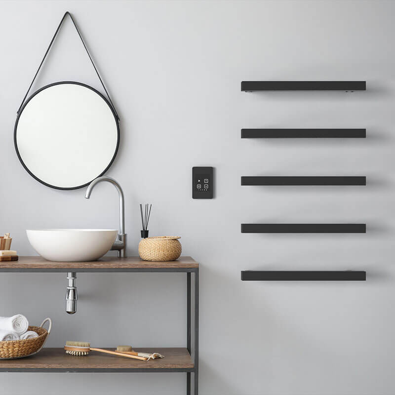 Modello I Square 40 Inch Hardwired Single Bar Matte Black Front View Bathroom Set Up