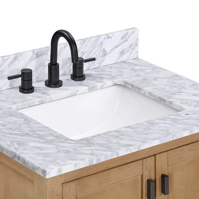 Modero 30 inch Single Vanity Brushed Oak in Carrara White Marble